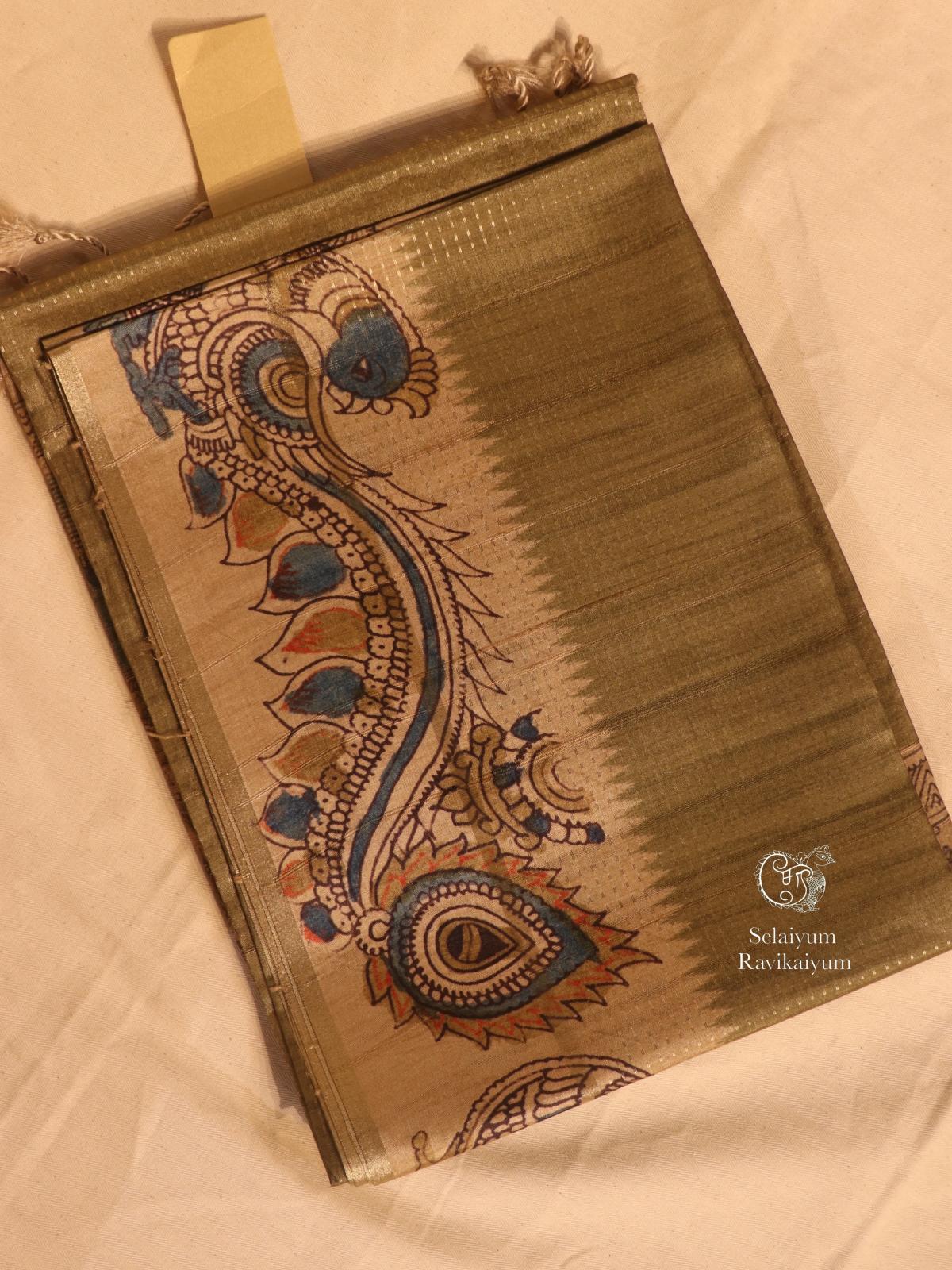 Tussar kalamkari green