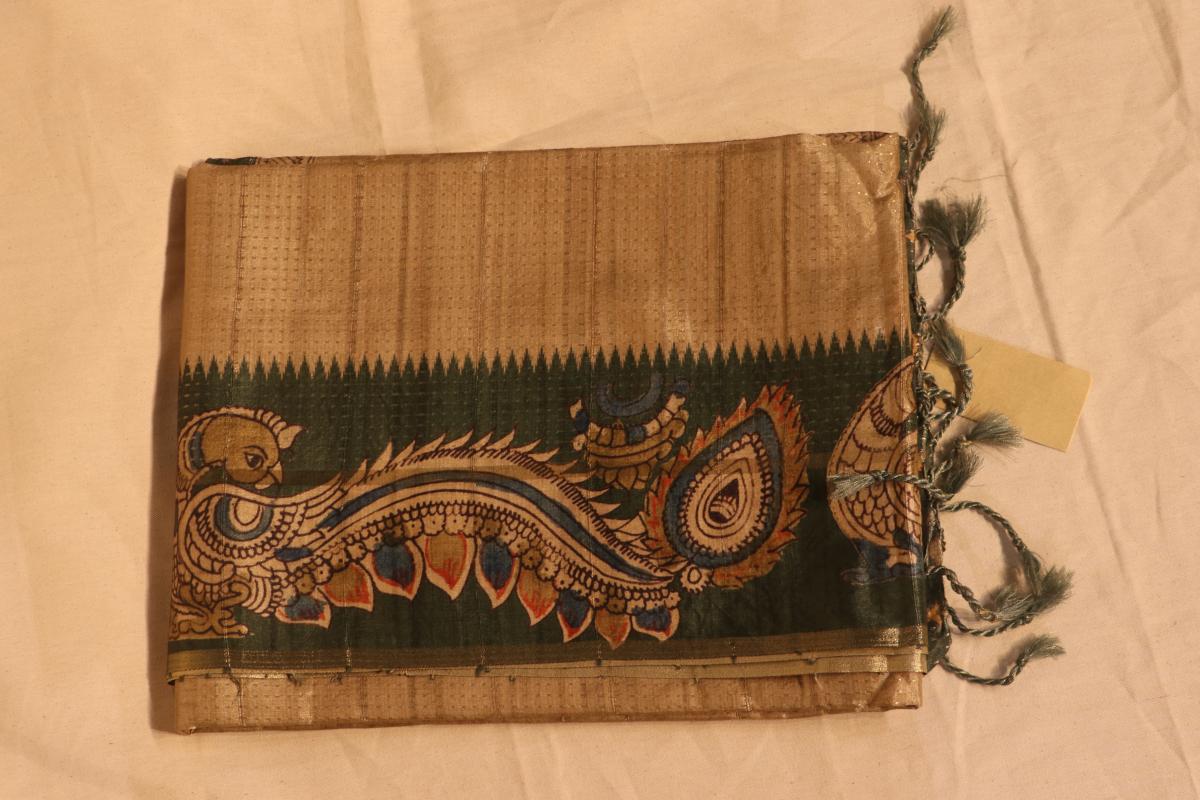 Tussar beige green