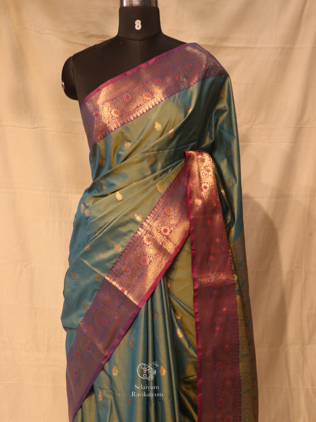 Teal blue semi soft silk