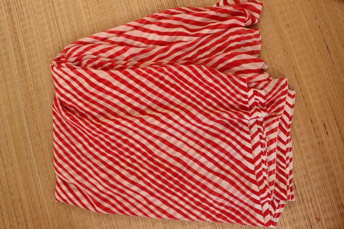 Red striped georgette saree