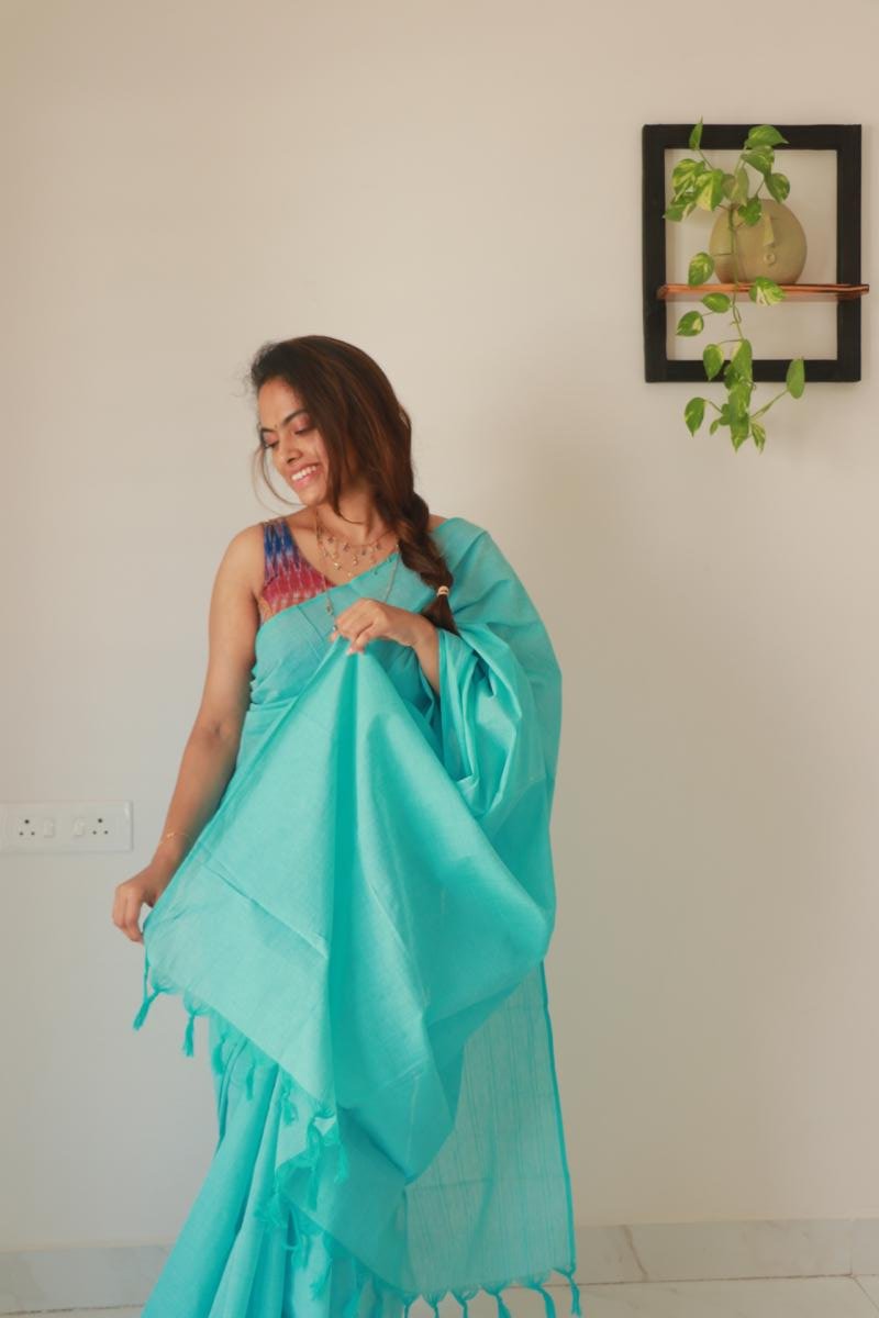 Ice blue plain mangalgiri cotton